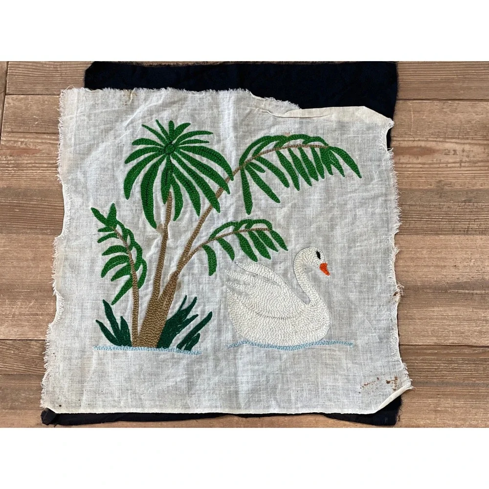 Vintage Swan Art: Velveteen Palm Tree Needlepoint